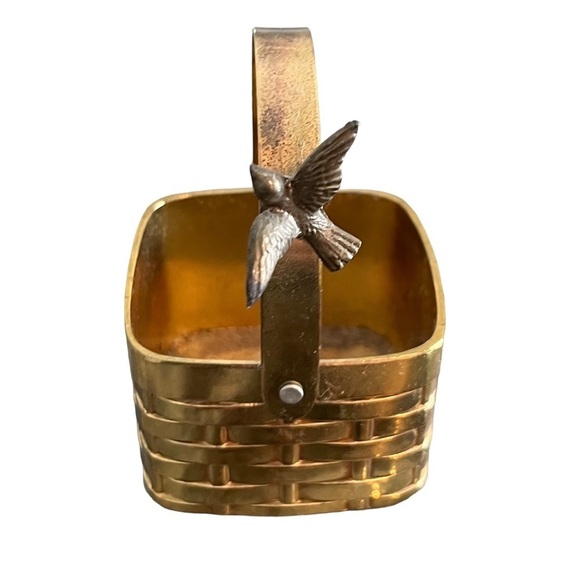 Aldon Japan Woven Brass Basket Trinket Dish with Bird - Picture 1 of 7
